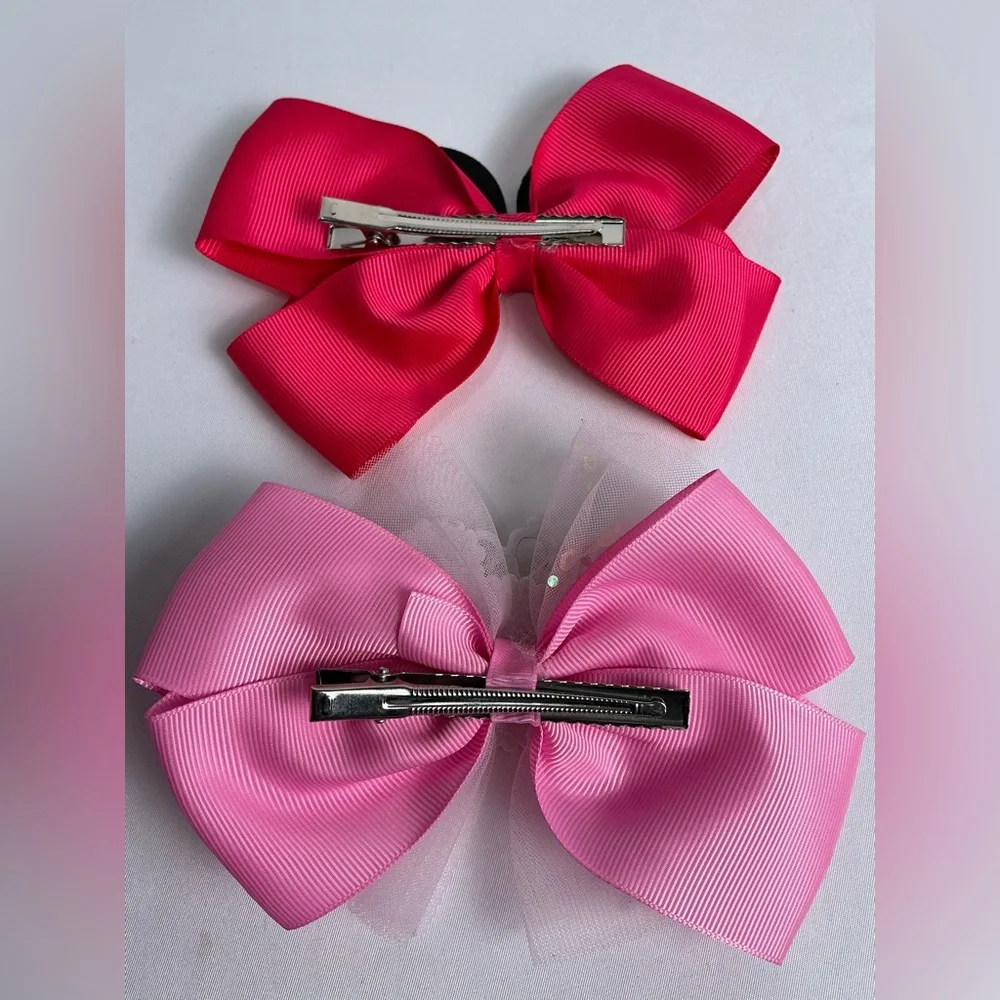 2 Mickey Mouse Minnie Mouse Pink and Red Hair Bows with hair bows and sequins